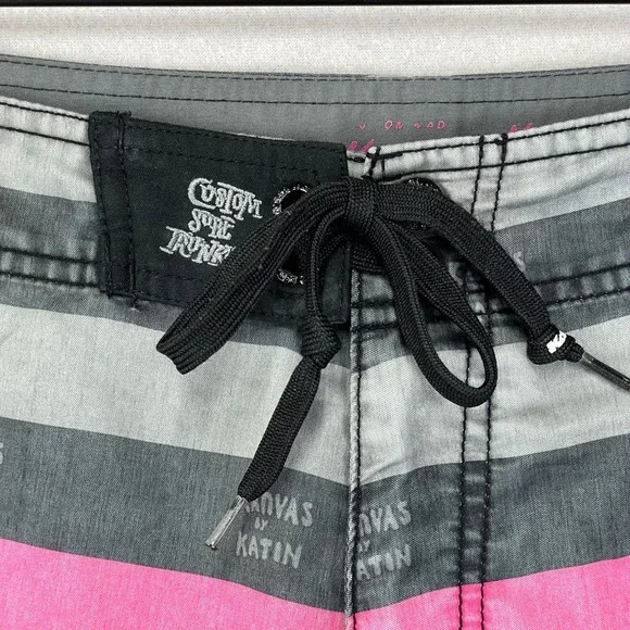 VTG Kanvas by Katin Boardshorts Mens 38 Grey Striped Baggy Loose Long 23" Surf